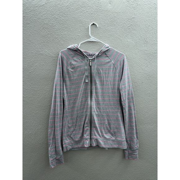 Under Armour Womens Jacket Size XL Gray Pink Strip Zip Up Hooded Semi-Fitted - Picture 1 of 11